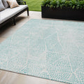 5' X 8' Aqua And Ivory Geometric Washable Indoor Outdoor Area Rug