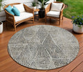 8' Gray Beige And Black Round Geometric Washable Indoor Outdoor Area Rug