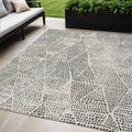 5' X 8' Ivory Charcoal And Beige Geometric Washable Indoor Outdoor Area Rug
