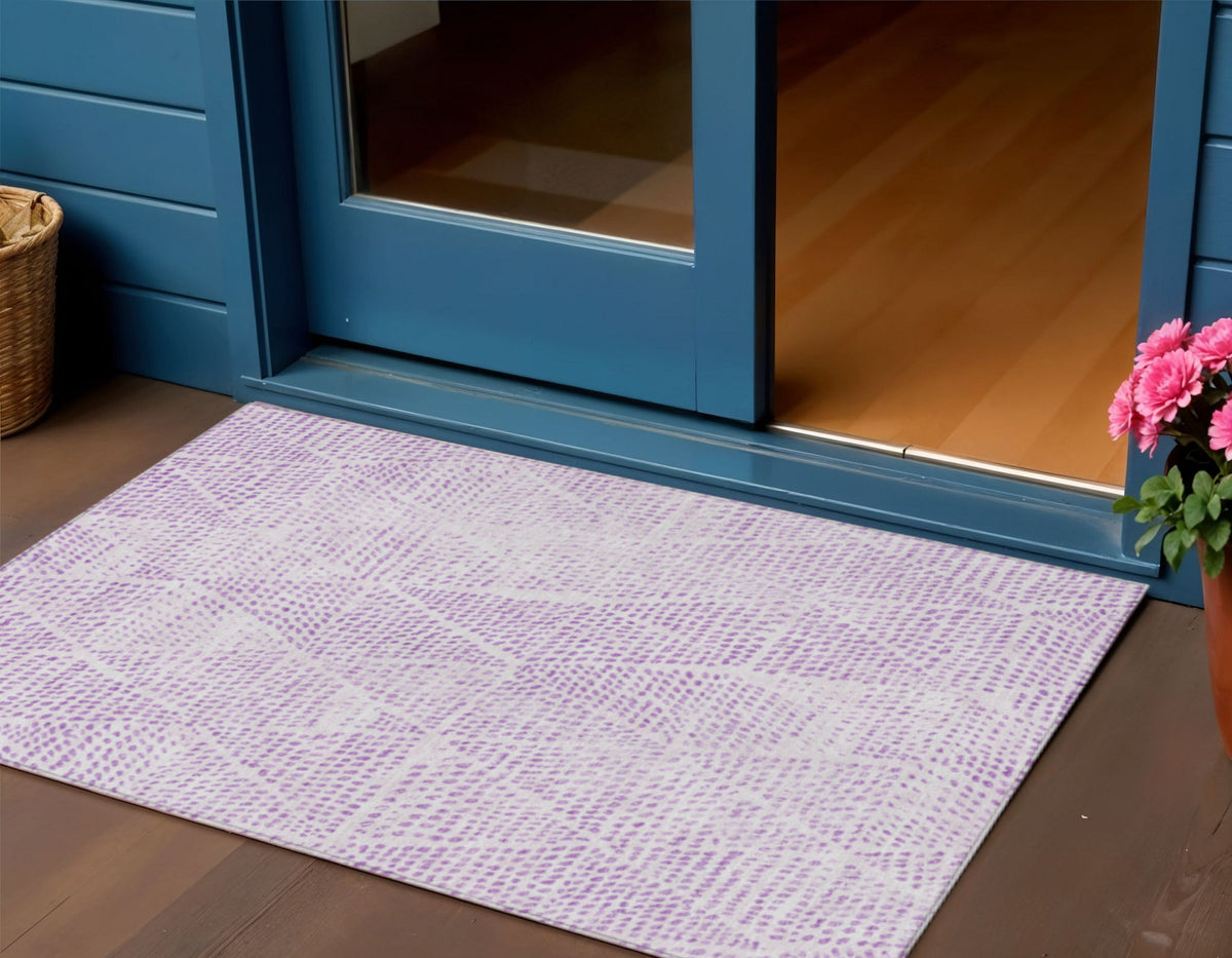 3' X 5' Purple And Ivory Geometric Washable Indoor Outdoor Area Rug