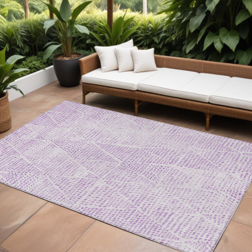 9' X 12' Purple And Ivory Geometric Washable Indoor Outdoor Area Rug