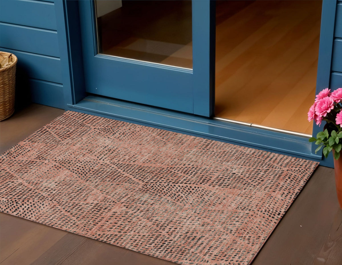 3' X 5' Salmon Charcoal And Beige Geometric Washable Indoor Outdoor Area Rug