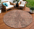 8' Salmon Charcoal And Beige Round Geometric Washable Indoor Outdoor Area Rug