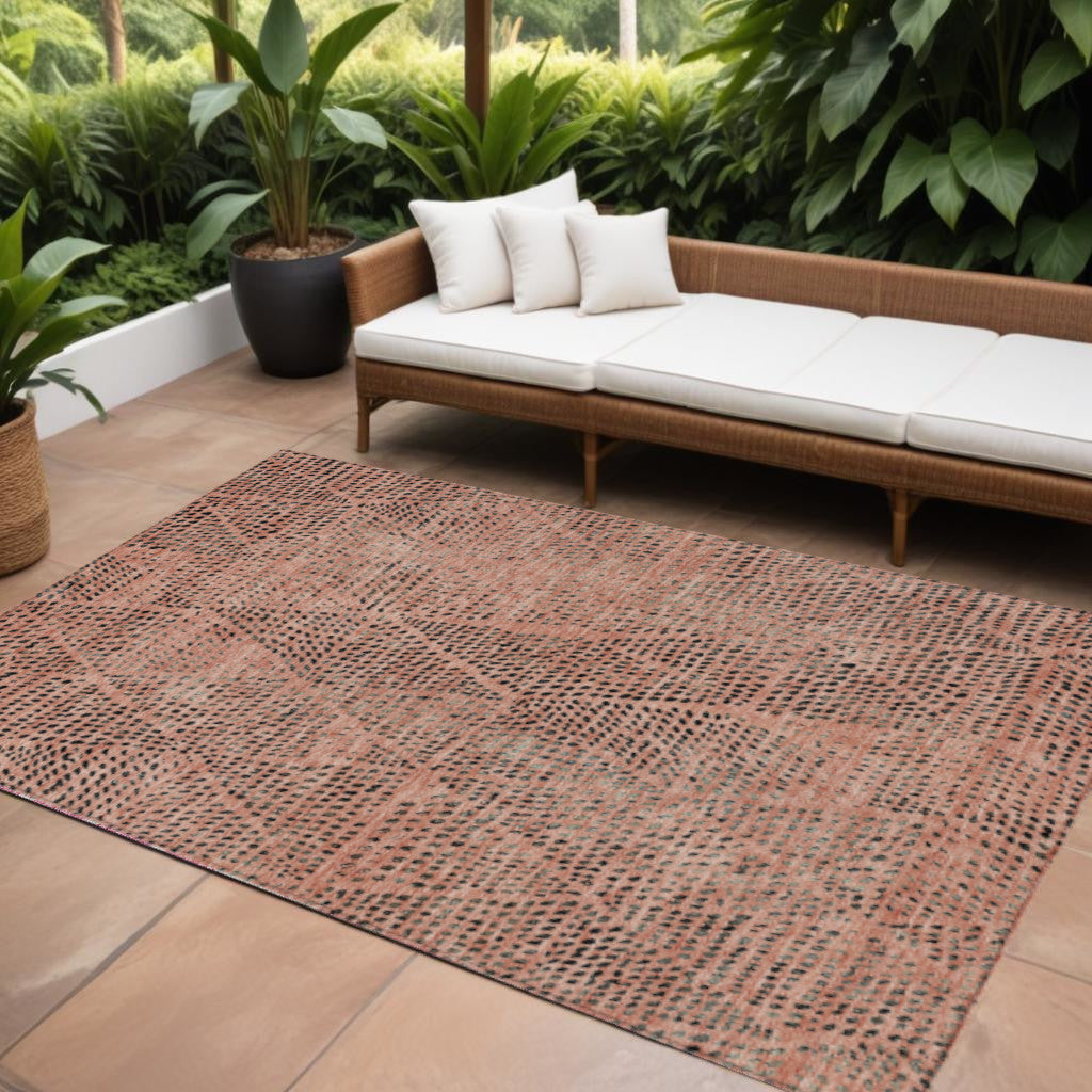 9' X 12' Salmon Charcoal And Beige Geometric Washable Indoor Outdoor Area Rug