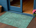 3' X 5' Teal Blue And Charcoal Geometric Washable Indoor Outdoor Area Rug