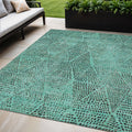 5' X 8' Teal Blue And Charcoal Geometric Washable Indoor Outdoor Area Rug