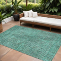 10' X 14' Teal Blue And Charcoal Geometric Washable Indoor Outdoor Area Rug