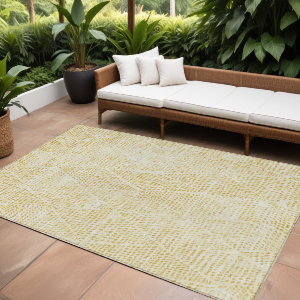 9' X 12' Wheat Gold And Ivory Geometric Washable Indoor Outdoor Area Rug