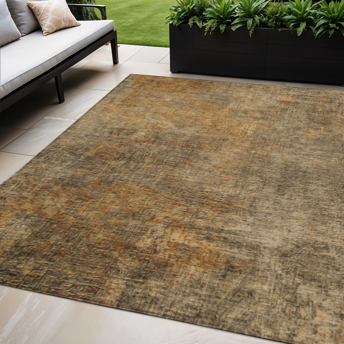 5' X 8' Brown Beige And Taupe Abstract Washable Indoor Outdoor Area Rug