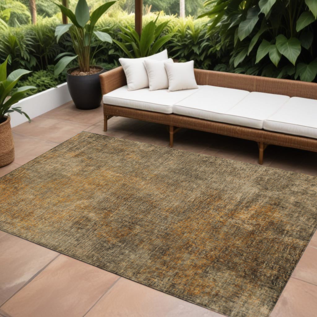 9' X 12' Brown Beige And Taupe Abstract Washable Indoor Outdoor Area Rug