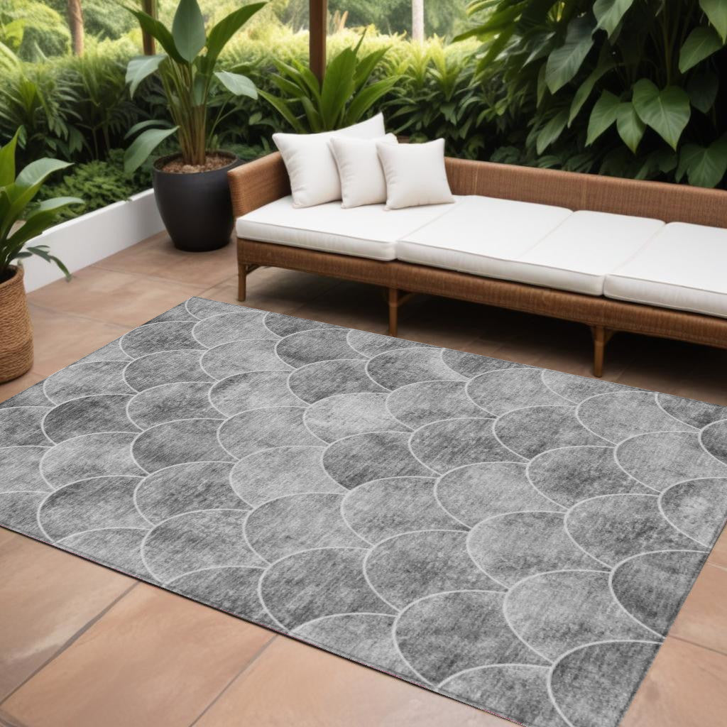 9' X 12' Gray Charcoal And Ivory Abstract Washable Indoor Outdoor Area Rug