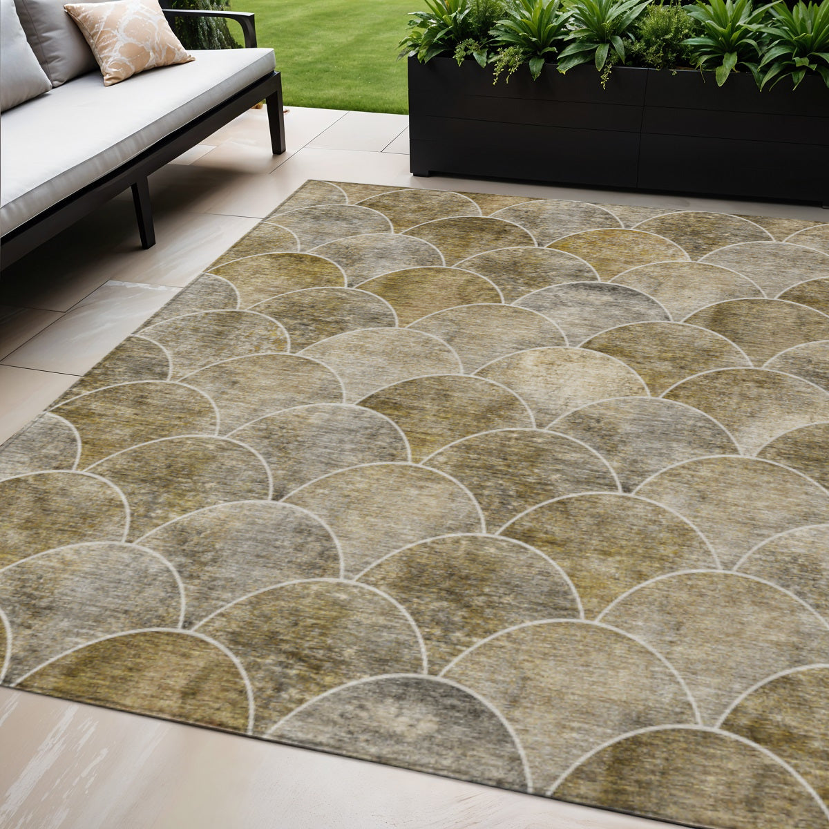 5' X 8' Taupe Beige And Gray Abstract Washable Indoor Outdoor Area Rug