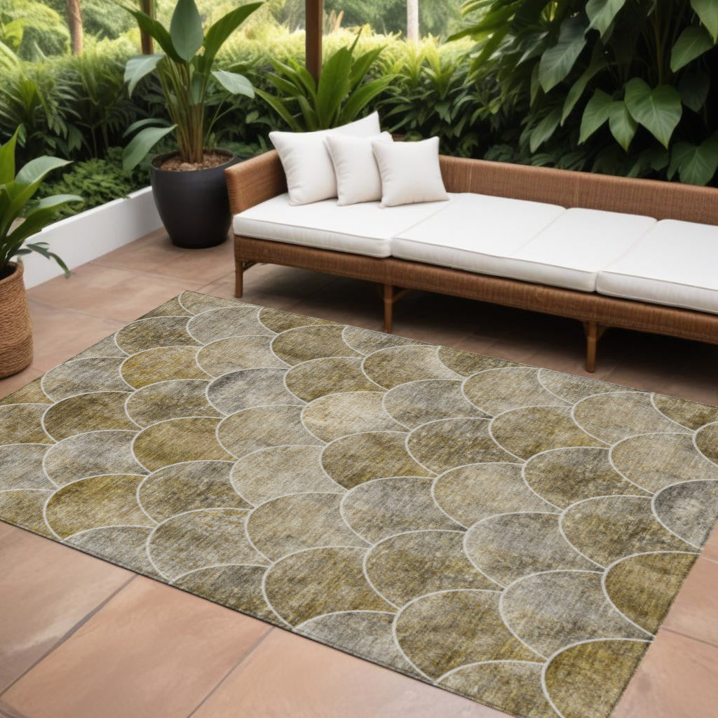9' X 12' Taupe Beige And Gray Abstract Washable Indoor Outdoor Area Rug