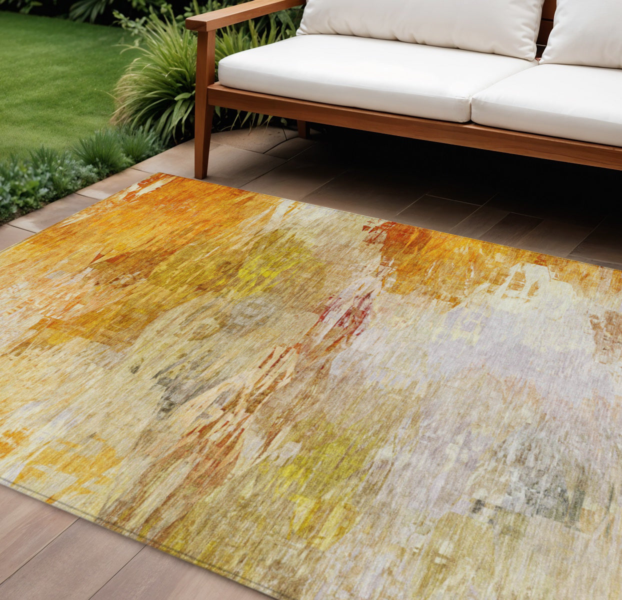 9' X 12' Orange Copper And Terra Cotta Abstract Washable Indoor Outdoor Area Rug