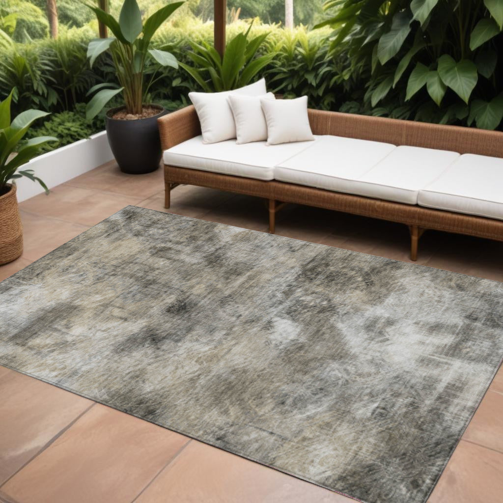 10' X 14' Beige Taupe And Gray Abstract Washable Indoor Outdoor Area Rug