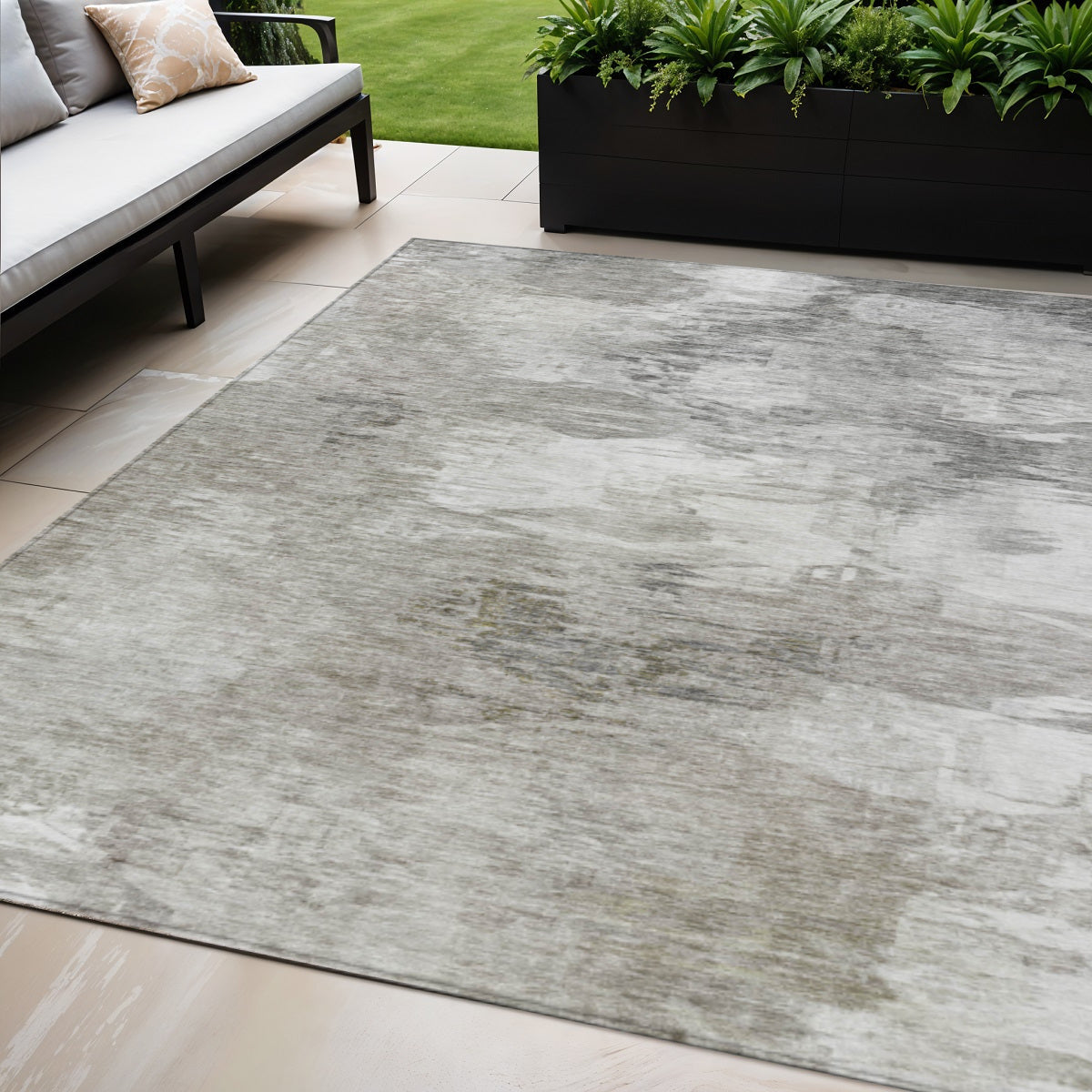 5' X 8' Beige Tan And Gray Abstract Washable Indoor Outdoor Area Rug