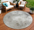 8' Beige Tan And Gray Round Abstract Washable Indoor Outdoor Area Rug