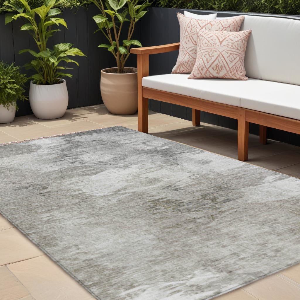 10' X 14' Beige Tan And Gray Abstract Washable Indoor Outdoor Area Rug