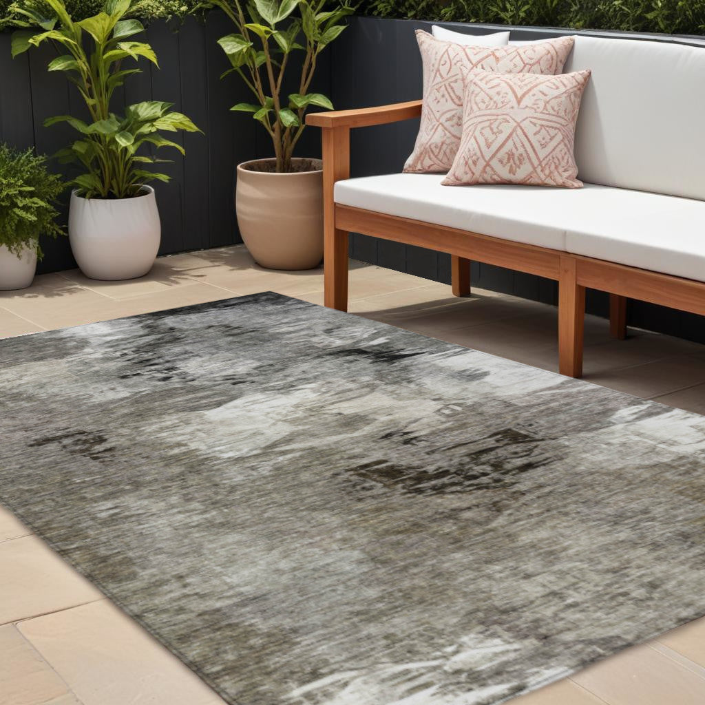 9' X 12' Taupe Beige And Ivory Abstract Washable Indoor Outdoor Area Rug