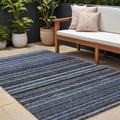 8' X 10' Denim Blue And Gray Striped Washable Indoor Outdoor Area Rug