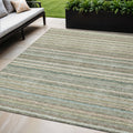 5' X 8' Sage Mint Green And Beige Striped Washable Indoor Outdoor Area Rug