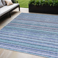 5' X 8' Sky Blue And Navy Blue Striped Washable Indoor Outdoor Area Rug