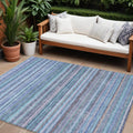 10' X 14' Sky Blue And Navy Blue Striped Washable Indoor Outdoor Area Rug