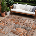 9' X 12' Orange Copper And Salmon Village Houses Washable Indoor Outdoor Area Rug