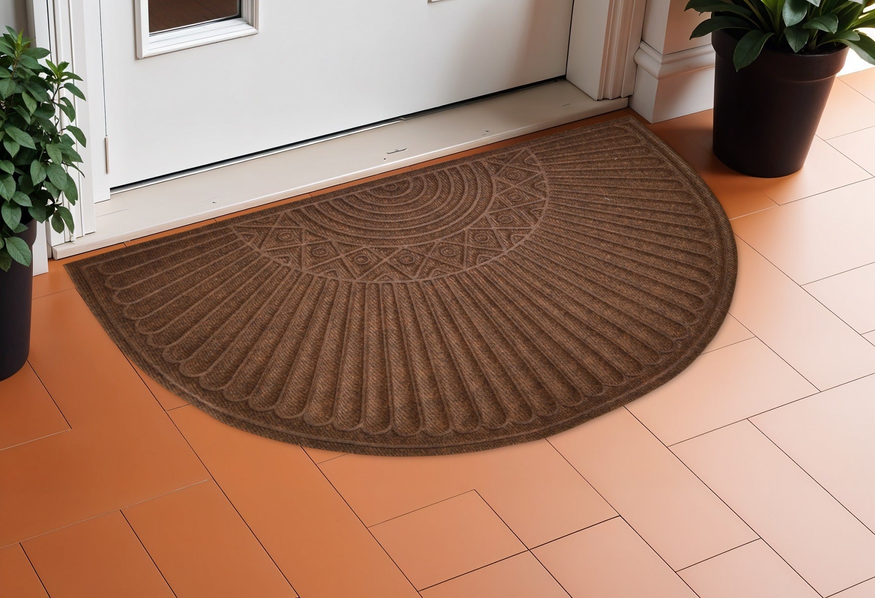 24'' X 36'' Brown Synthetic Fiber Abstract Outdoor Semi Circle Door Mat