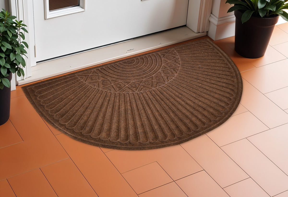24'' X 36'' Brown Synthetic Fiber Abstract Outdoor Semi Circle Door Mat