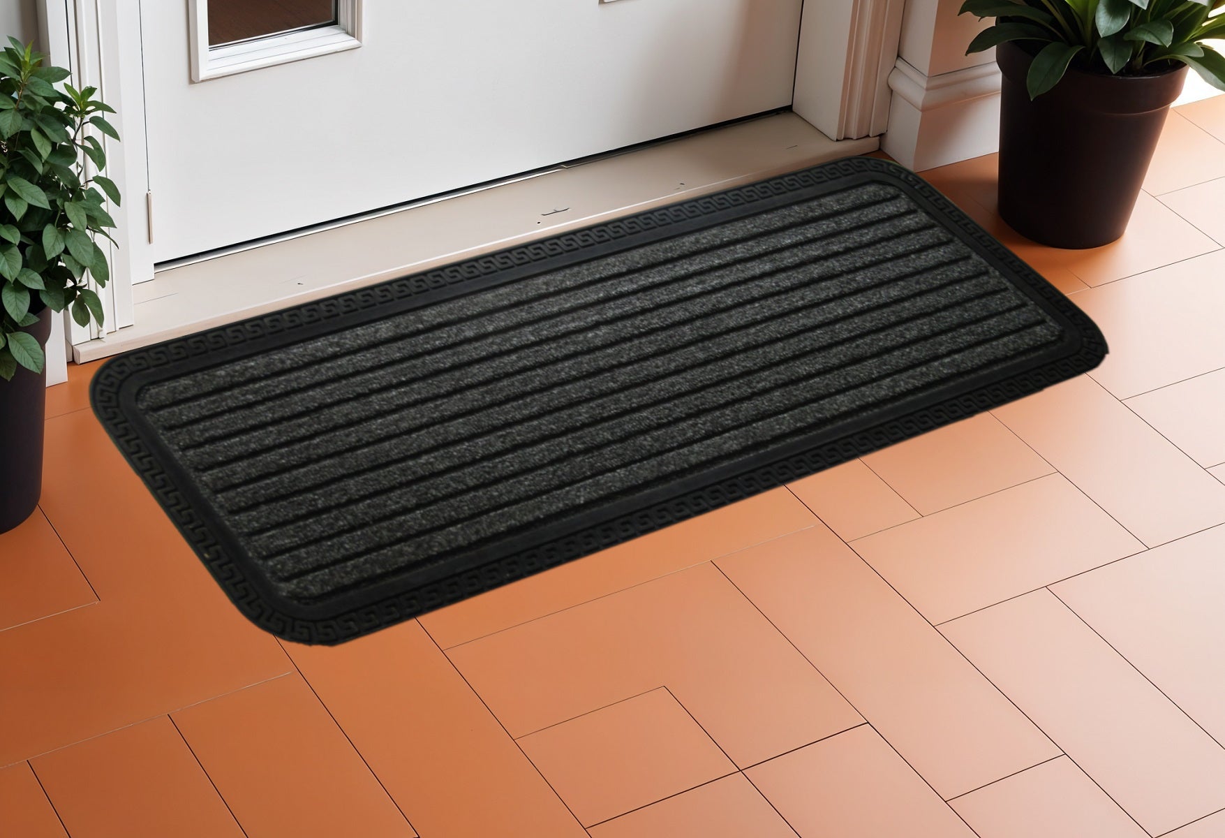 10'' X 48'' Gray Synthetic Fiber Striped Outdoor Door Mat