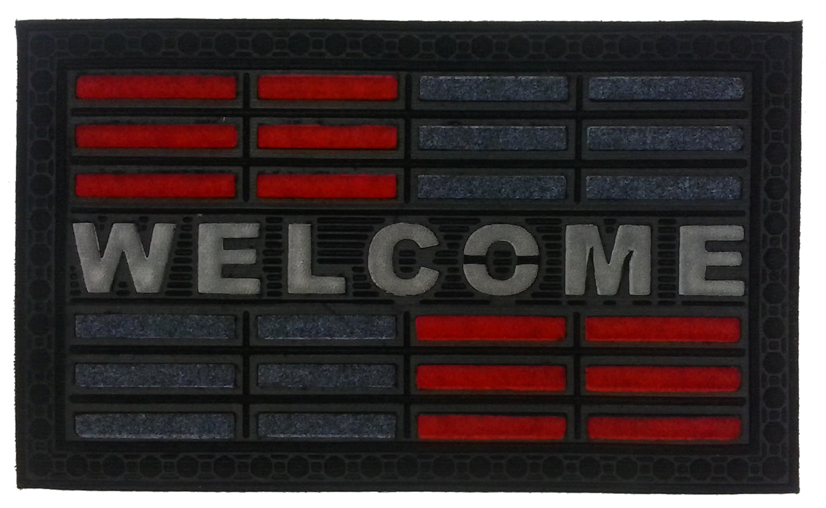 18'' X 30'' Gray and Red Synthetic Fiber Abstract Outdoor Door Mat