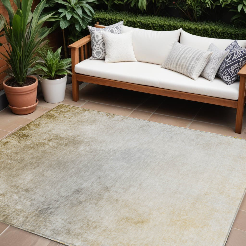 9' X 12' Taupe Beige And Ivory Ombre Washable Indoor Outdoor Area Rug