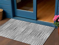 3' X 5' Silver Gray And Charcoal Striped Washable Indoor Outdoor Area Rug
