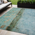 5' X 8' Blue And Gold Abstract Washable Indoor Outdoor Area Rug
