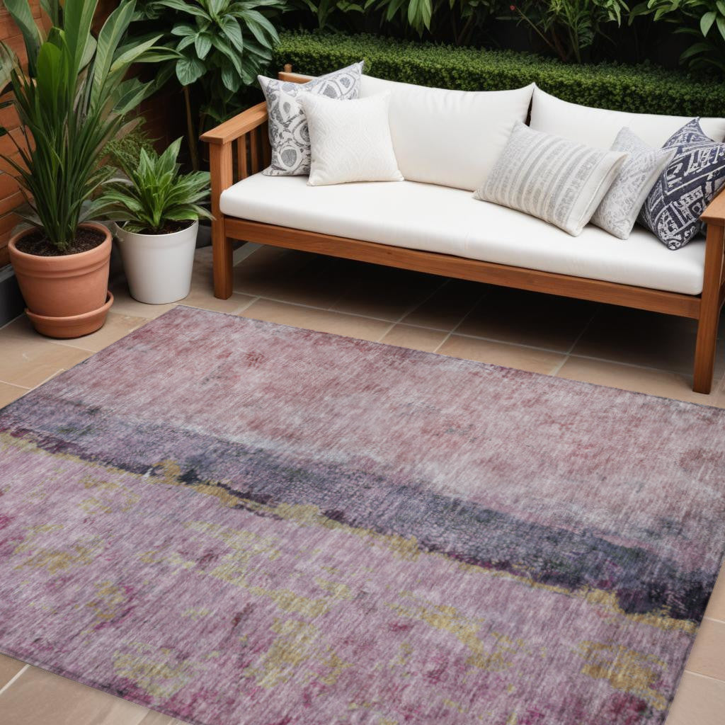 9' X 12' Blush Pink And Purple Abstract Washable Indoor Outdoor Area Rug
