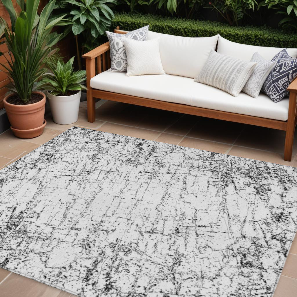 10' X 14' Black White And Gray Abstract Washable Indoor Outdoor Area Rug
