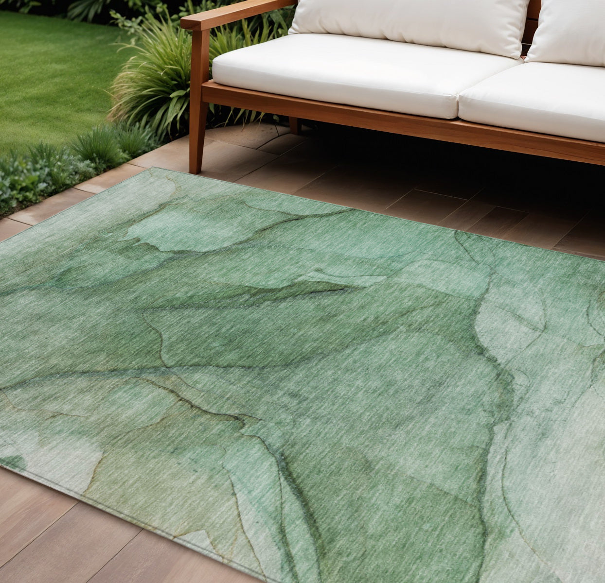 9' X 12' Green And Sage Abstract Washable Indoor Outdoor Area Rug