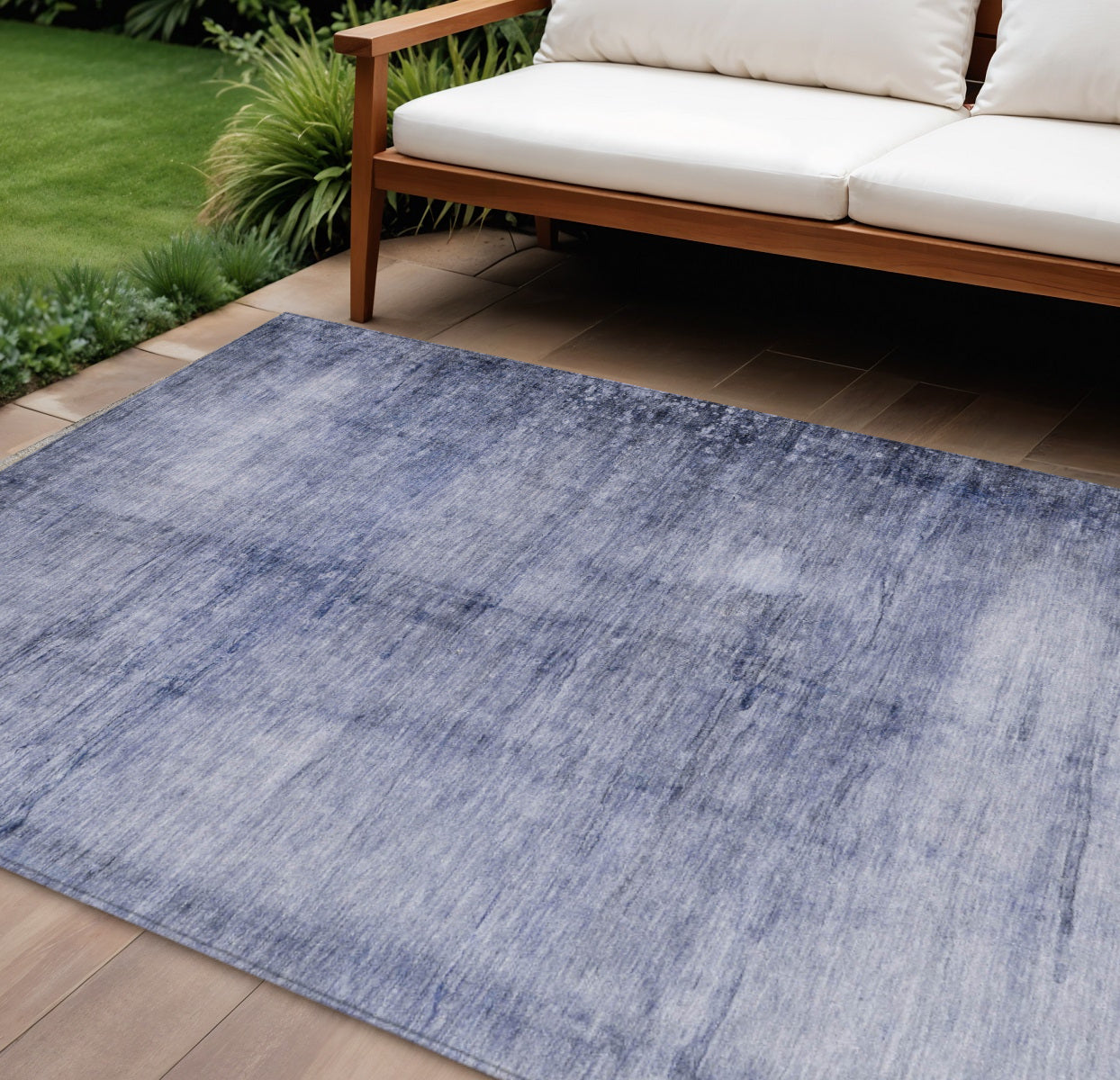 9' X 12' Navy Blue And Sky Blue Abstract Washable Indoor Outdoor Area Rug