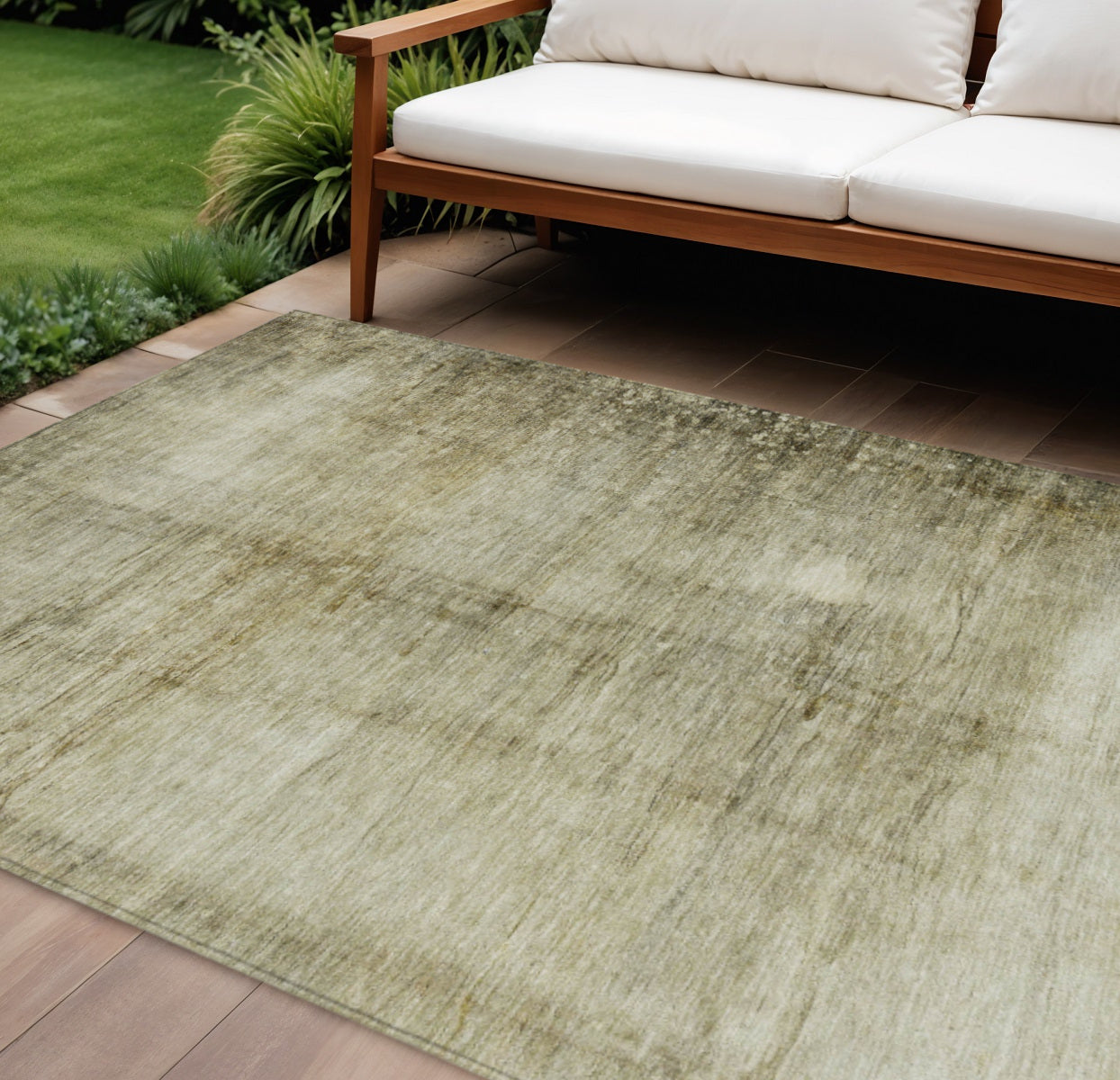 9' X 12' Taupe Beige And Chocolate Abstract Washable Indoor Outdoor Area Rug