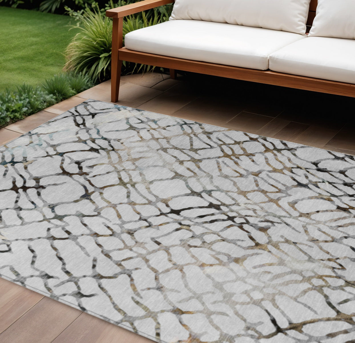 8' X 10' Silver Gray And Charcoal Abstract Washable Indoor Outdoor Area Rug