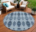 8' Navy Blue And Denim Blue Round Moroccan Washable Indoor Outdoor Area Rug