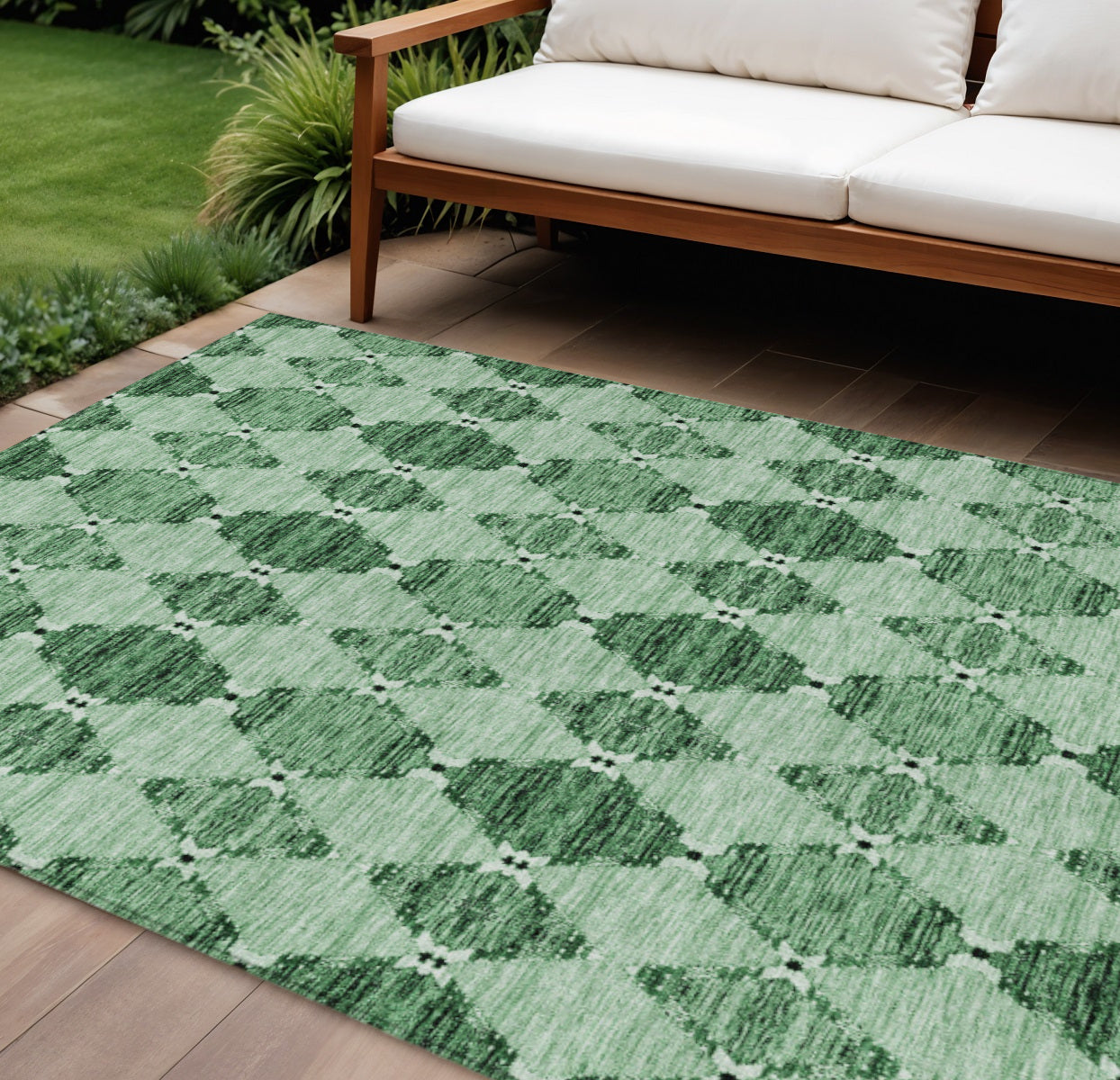 10' X 14' Emerald And Green Moroccan Washable Indoor Outdoor Area Rug