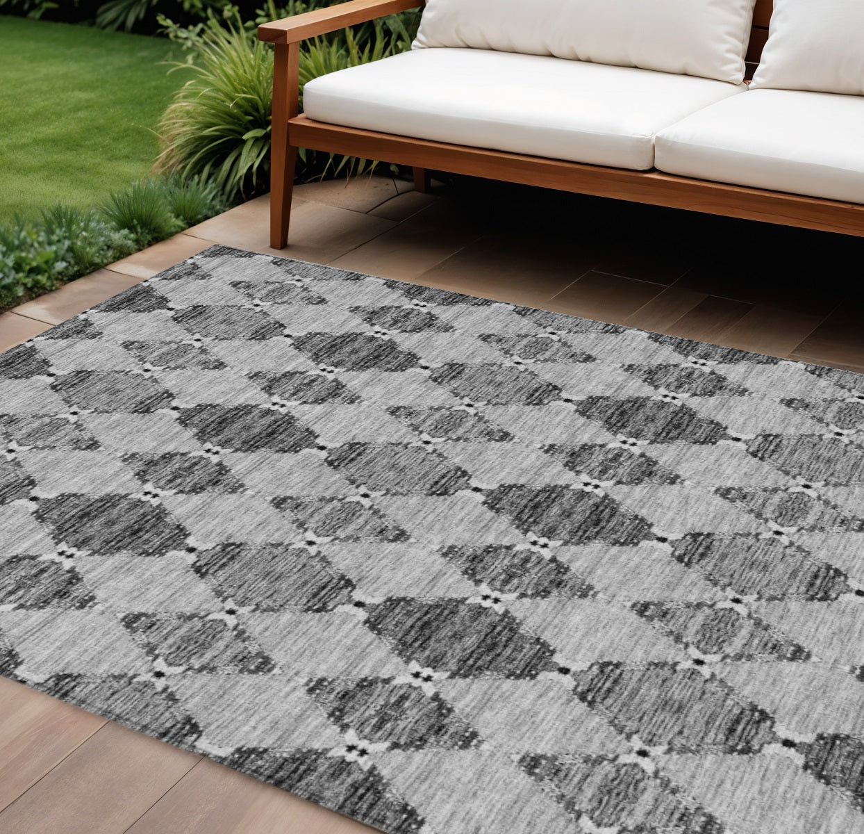 9' X 12' Gray Charcoal And Silver Moroccan Washable Indoor Outdoor Area Rug