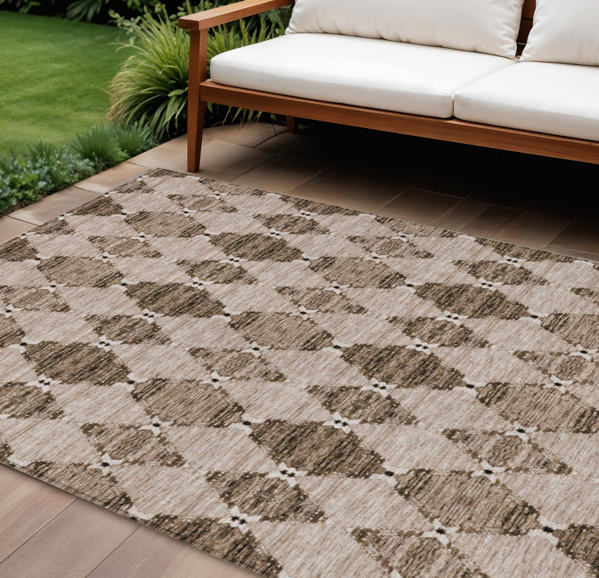 9' X 12' Brown And Chocolate Moroccan Washable Indoor Outdoor Area Rug