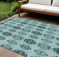 8' X 10' Teal Blue Aqua And Charcoal Moroccan Washable Indoor Outdoor Area Rug