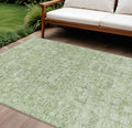 9' X 12' Artichoke Green And Olive Green Floral Washable Indoor Outdoor Area Rug