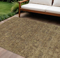 9' X 12' Brown And Taupe Floral Washable Indoor Outdoor Area Rug
