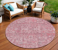 8' Pink Blush And Charcoal Round Floral Washable Indoor Outdoor Area Rug