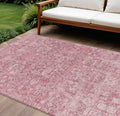 10' X 14' Pink Blush And Charcoal Floral Washable Indoor Outdoor Area Rug